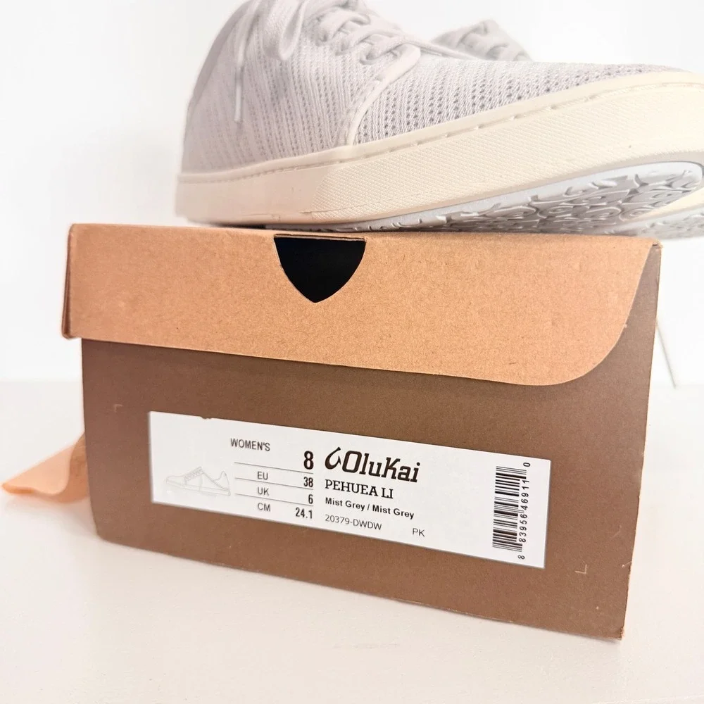 OluKai Pehuea Li Sneakers Womens 8 Mist Grey New Mesh Walking Casual Drop In